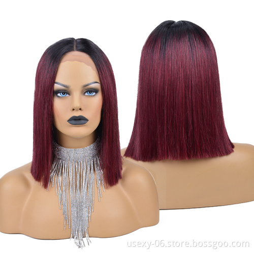 Wholesale 100% Unprocessed Colored Bob Virgin Brazilian Human Hair Lace Front Wigs